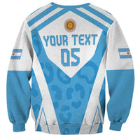 Unisex sweatshirt with blue/white crest, sun emblem, 'YOUR TEXT' and '03' on back