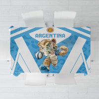 Blue and white rugby tablecloth with Argentina crest and geometric star pattern