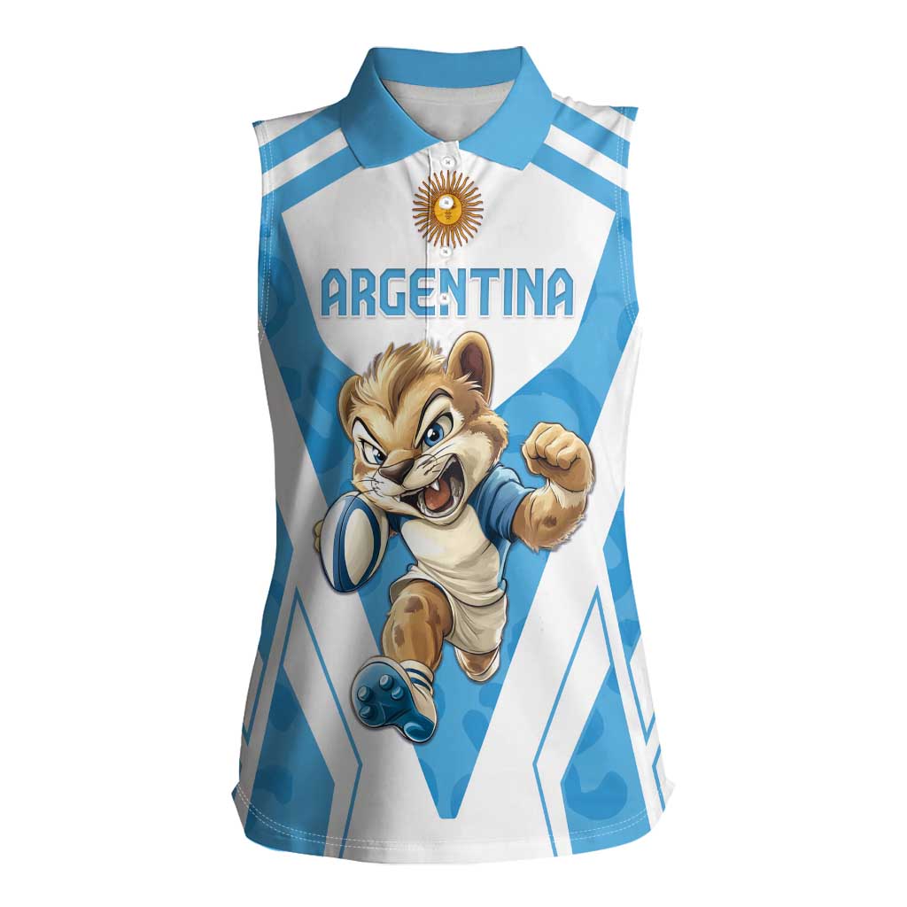 Custom Argentina Rugby 2024 Women Sleeveless Polo Shirt Go Los Pumas Leopard Pattern LT05 - Wonder Print Shop