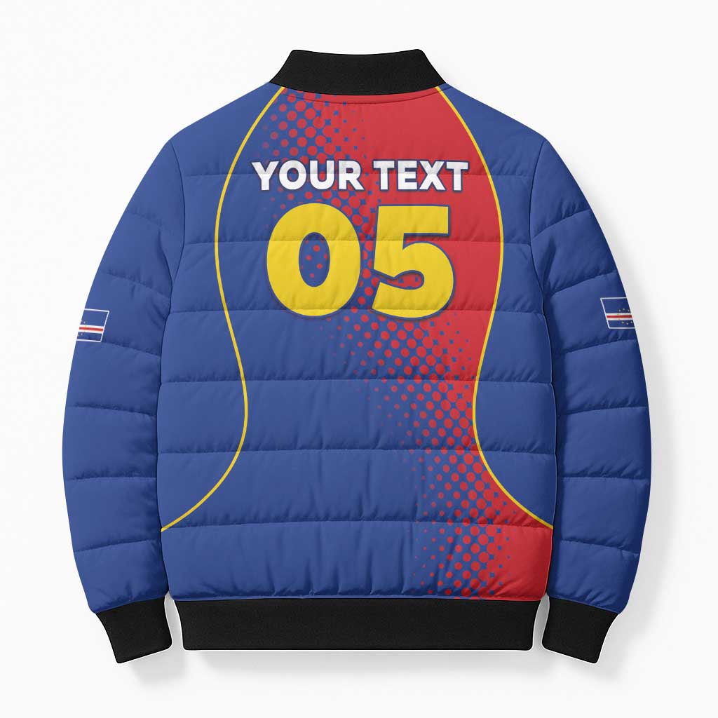 Custom Cape Verde Football Bomber Puffer Jacket Blue Sharks Make History - Wonder Print Shop