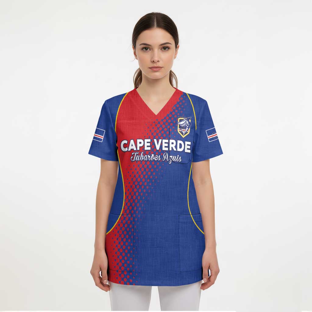 Custom Cape Verde Football Scrub Top Blue Sharks Make History - Wonder Print Shop