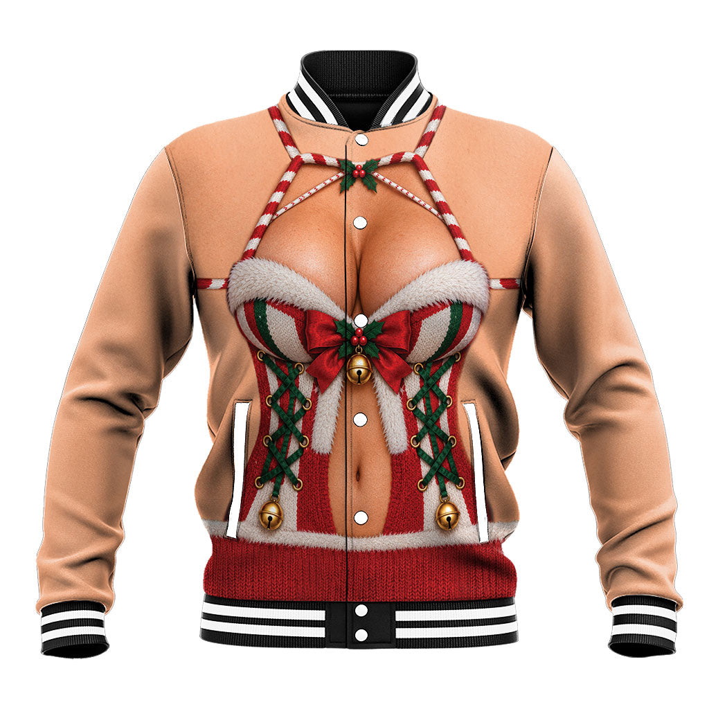Funny Christmas Fake Boobs Costume Baseball Jacket