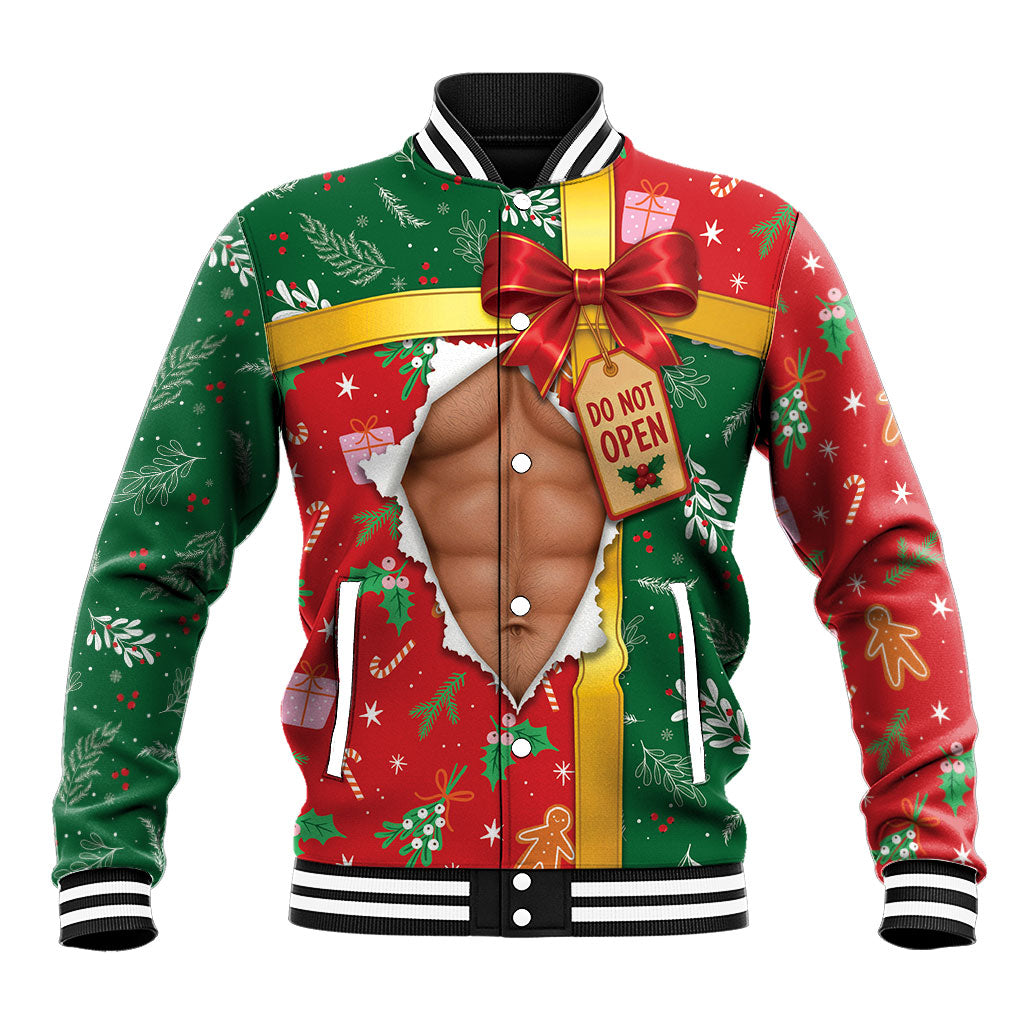 Funny Christmas Fake Muscle Costume Baseball Jacket