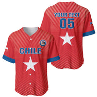 Set of red football jerseys, one front CHILE and one back YOUR TEXT 05, both with white star