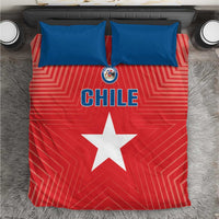 Chile football bedding set with red geometric pattern, white star, and Chile text on duvet