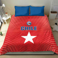 Chile bedding set featuring red geometric duvet with white star and CHILE lettering, blue pillows