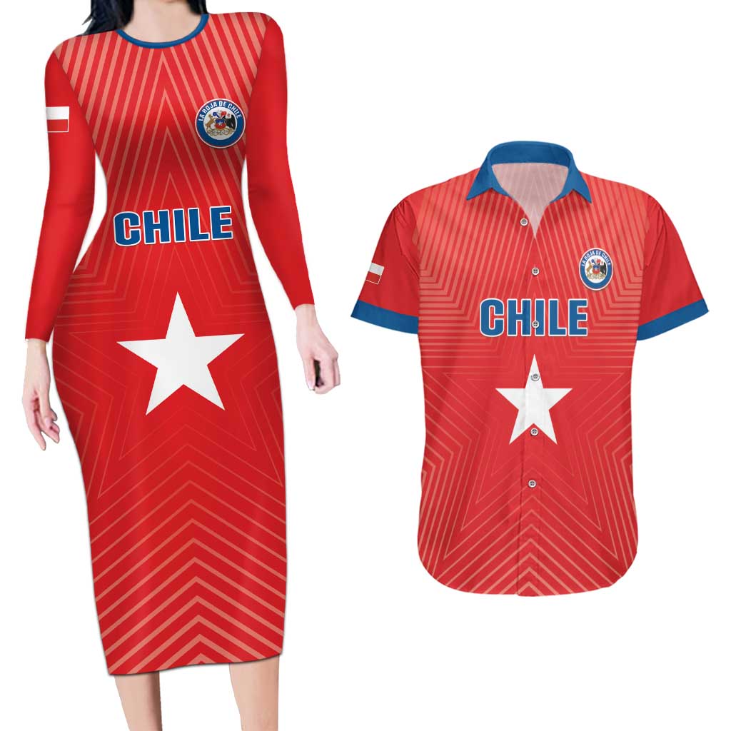 Custom Chile Star Football Couples Matching Long Sleeve Bodycon Dress and Hawaiian Shirt Vamos La Roja