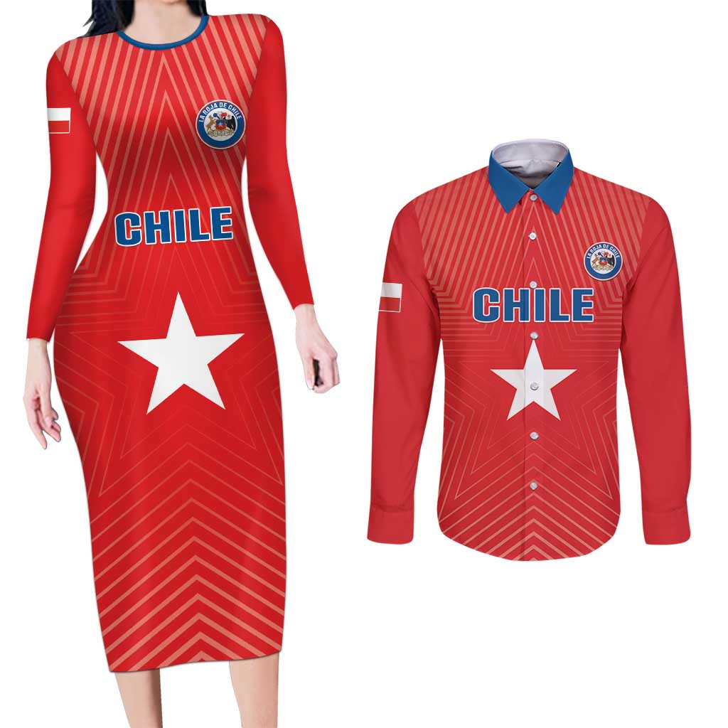 Custom Chile Star Football Couples Matching Long Sleeve Bodycon Dress and Long Sleeve Button Shirt Vamos La Roja