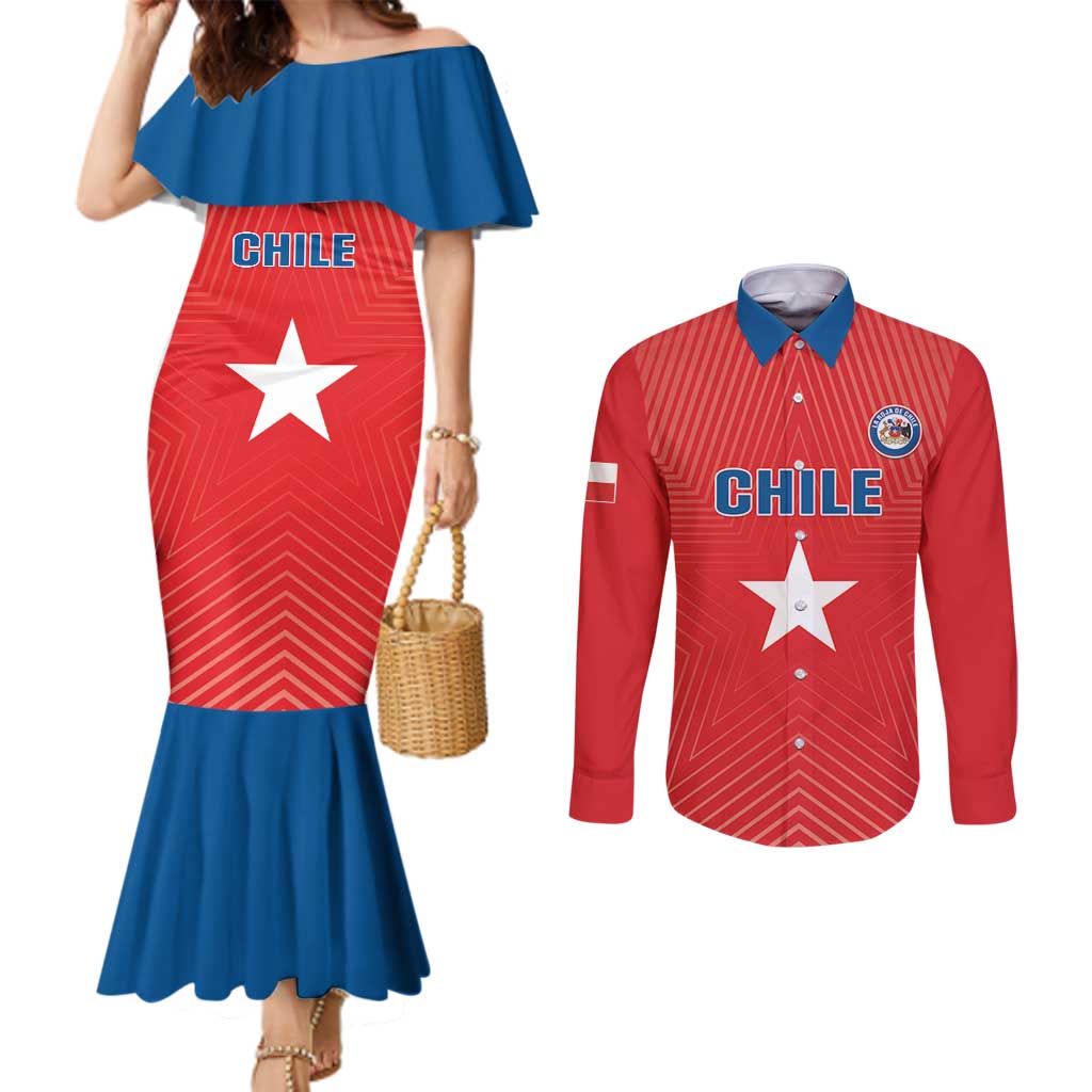 Custom Chile Star Football Couples Matching Mermaid Dress and Long Sleeve Button Shirt Vamos La Roja