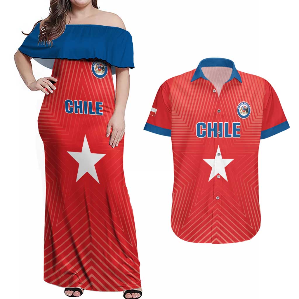 Custom Chile Star Football Couples Matching Off Shoulder Maxi Dress and Hawaiian Shirt Vamos La Roja