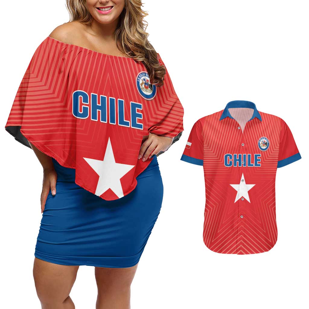 Custom Chile Star Football Couples Matching Off Shoulder Short Dress and Hawaiian Shirt Vamos La Roja