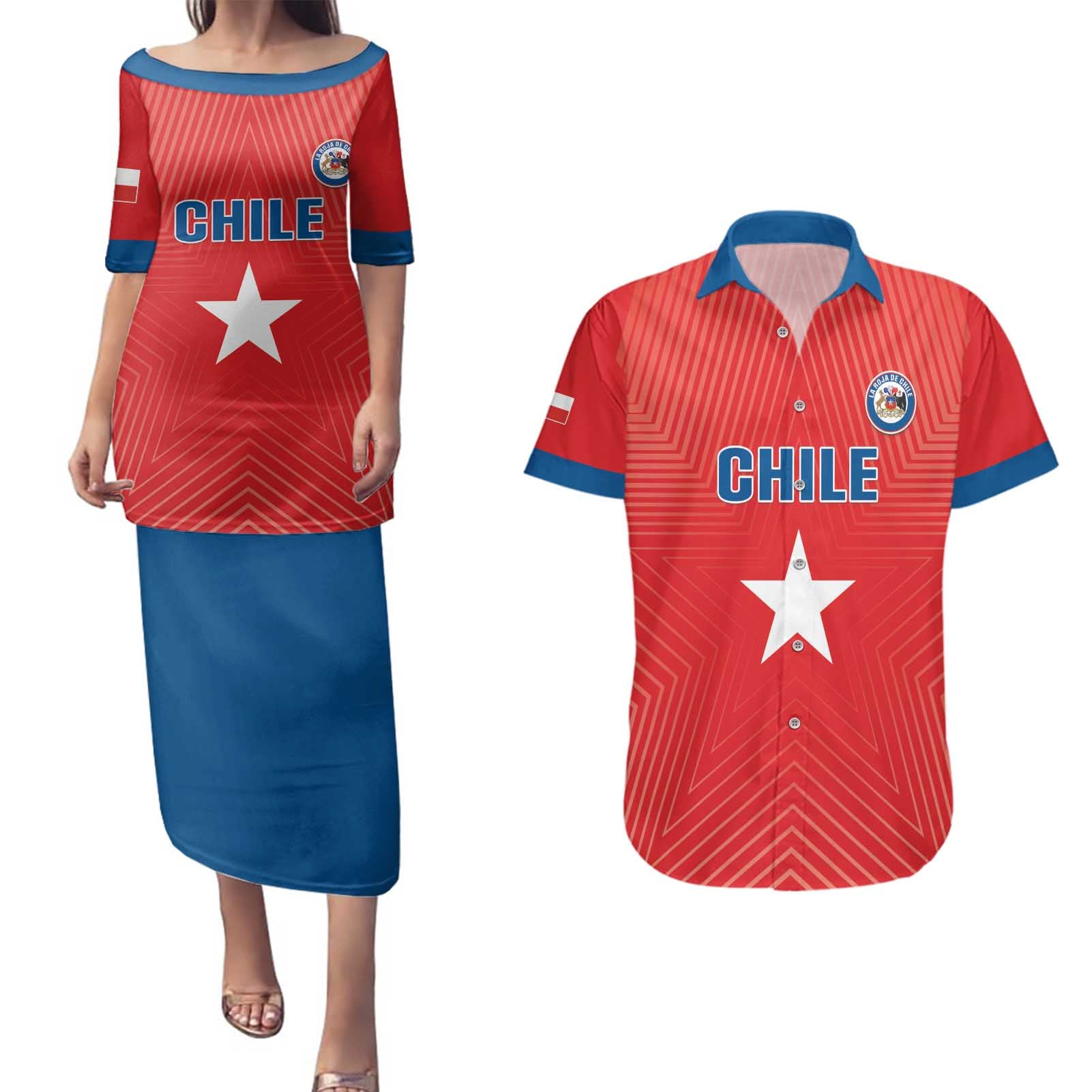 Custom Chile Star Football Couples Matching Puletasi and Hawaiian Shirt Vamos La Roja