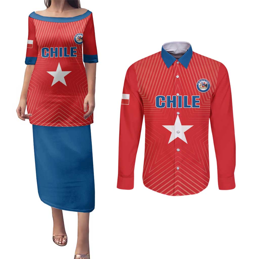 Custom Chile Star Football Couples Matching Puletasi and Long Sleeve Button Shirt Vamos La Roja