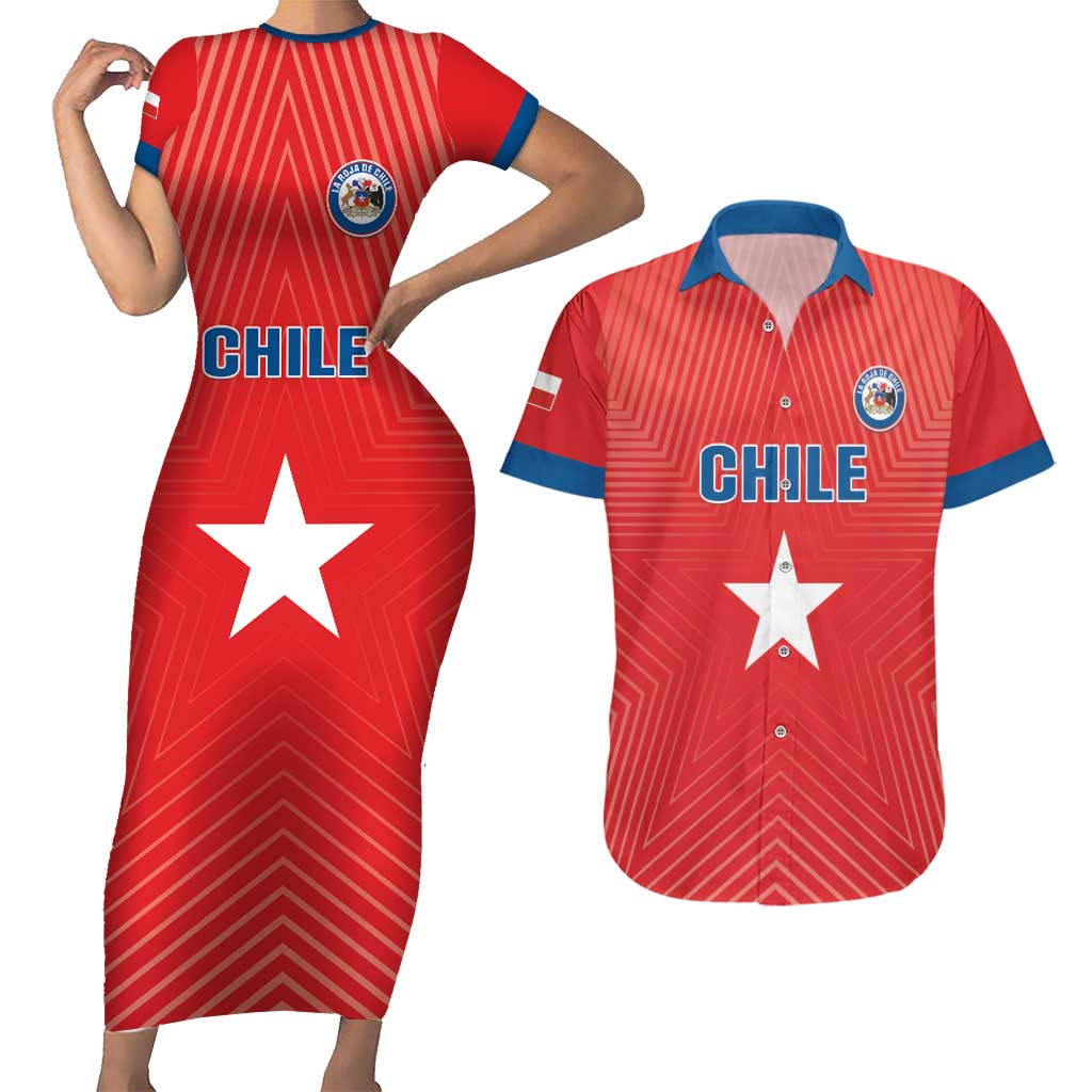 Custom Chile Star Football Couples Matching Short Sleeve Bodycon Dress and Hawaiian Shirt Vamos La Roja