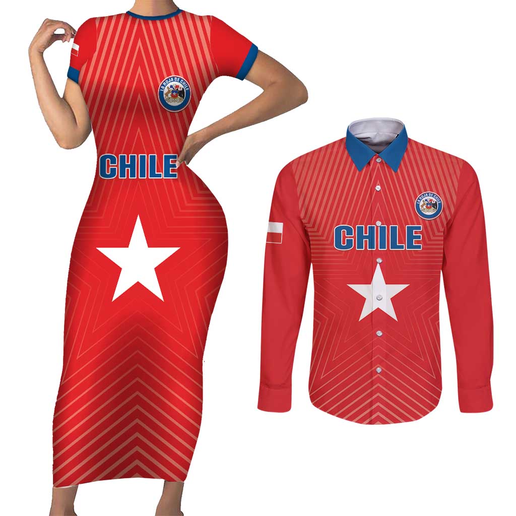 Custom Chile Star Football Couples Matching Short Sleeve Bodycon Dress and Long Sleeve Button Shirt Vamos La Roja