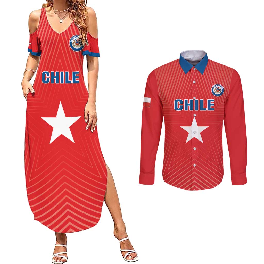 Custom Chile Star Football Couples Matching Summer Maxi Dress and Long Sleeve Button Shirt Vamos La Roja