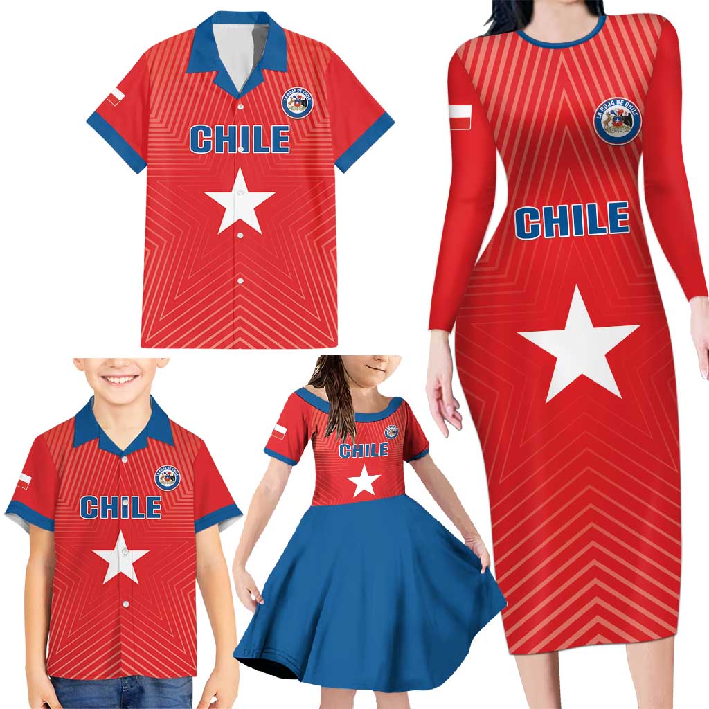 Custom Chile Star Football Family Matching Long Sleeve Bodycon Dress and Hawaiian Shirt Vamos La Roja