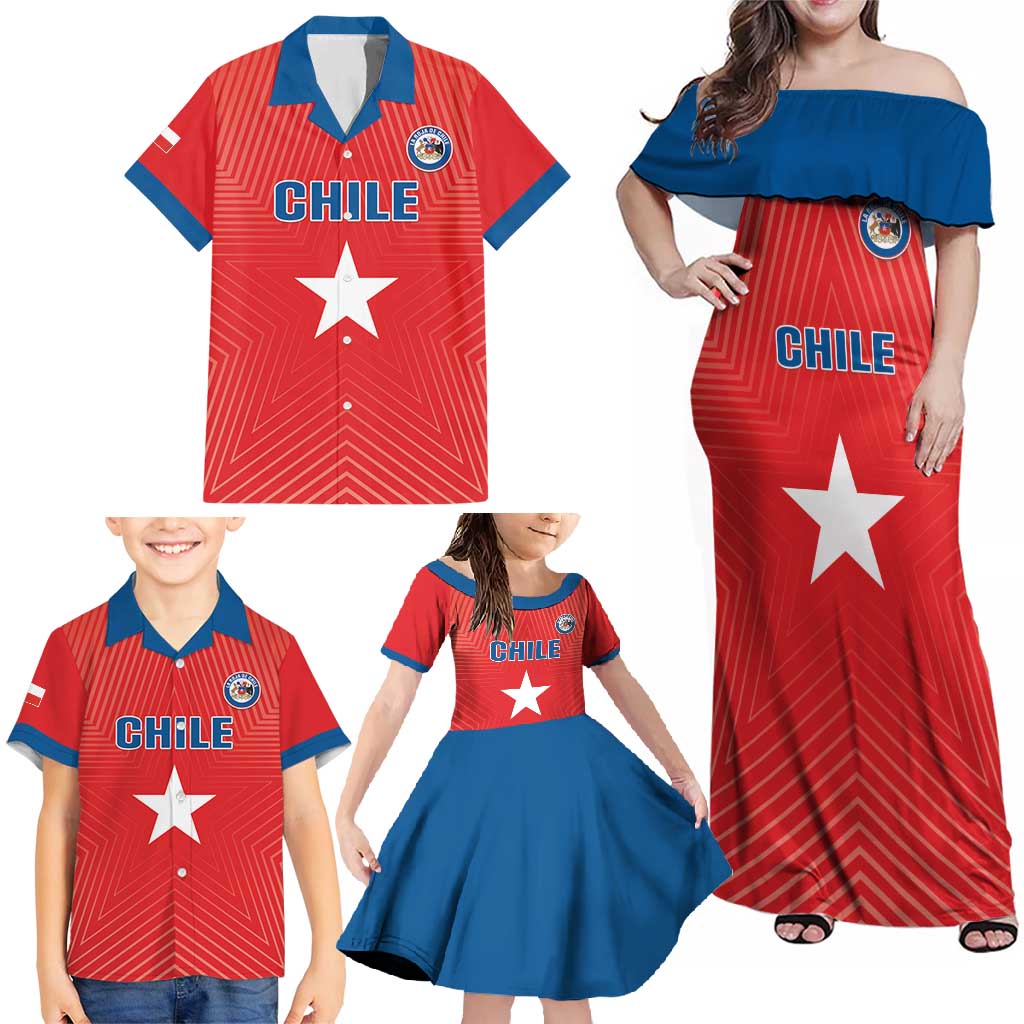 Custom Chile Star Football Family Matching Off Shoulder Maxi Dress and Hawaiian Shirt Vamos La Roja