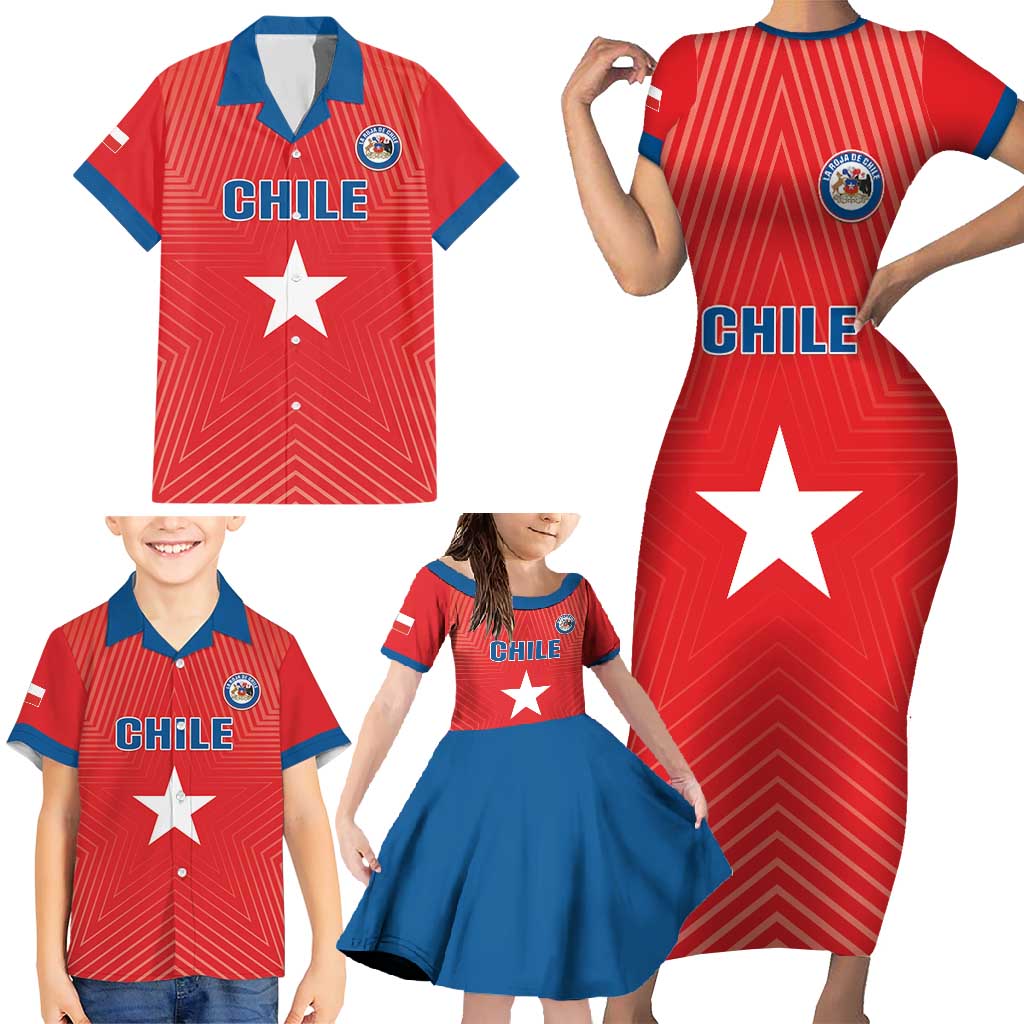 Custom Chile Star Football Family Matching Short Sleeve Bodycon Dress and Hawaiian Shirt Vamos La Roja