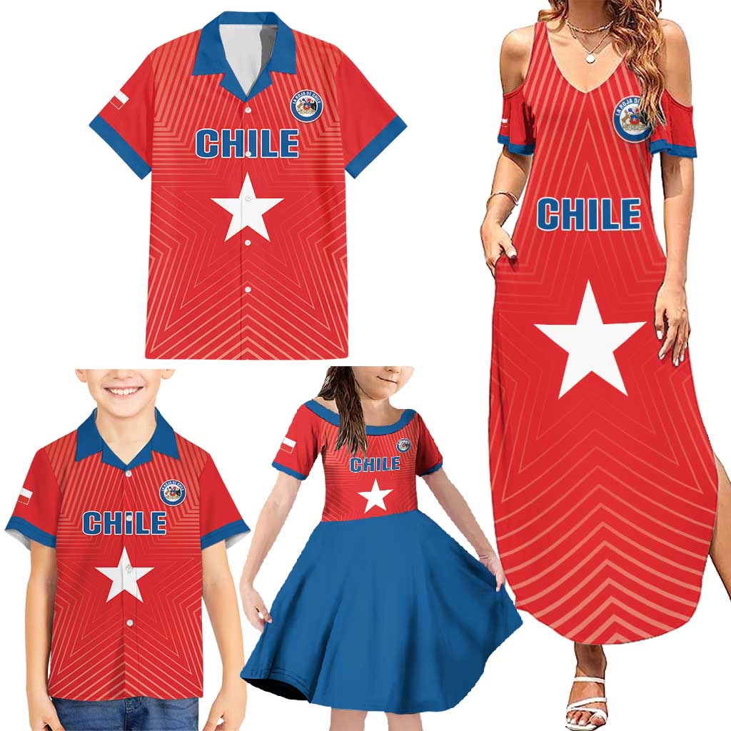 Custom Chile Star Football Family Matching Summer Maxi Dress and Hawaiian Shirt Vamos La Roja