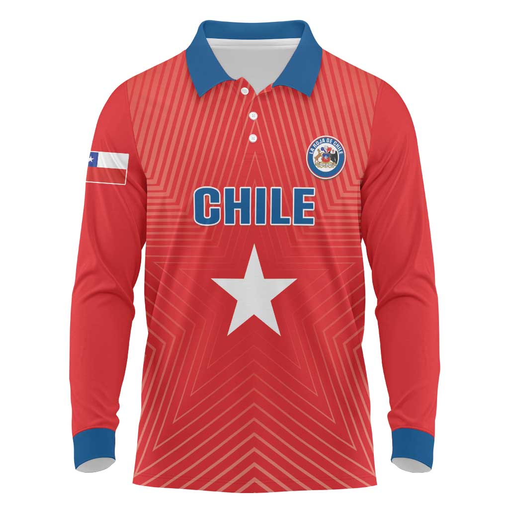 Custom Chile Star Football Long Sleeve Polo Shirt Vamos La Roja