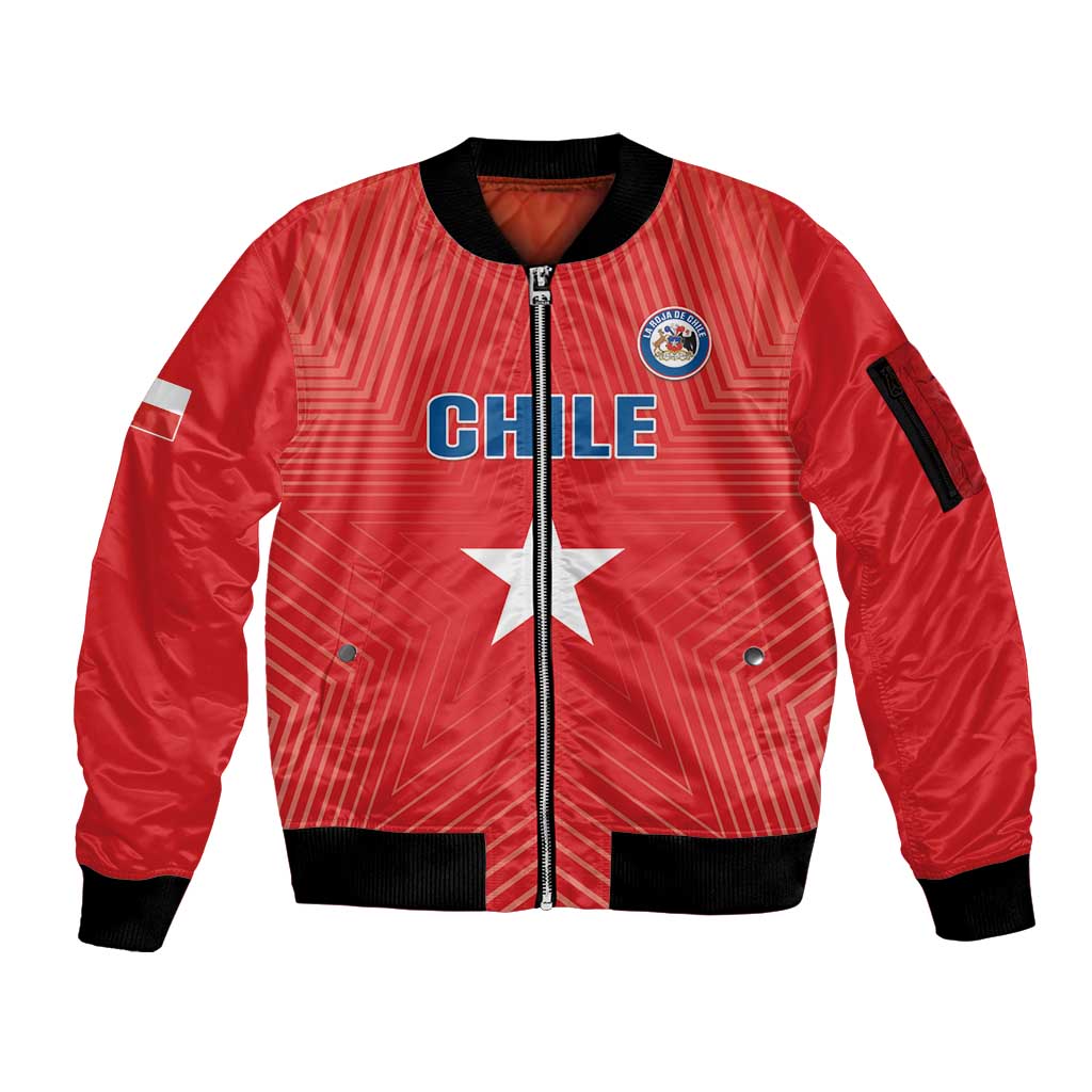 Custom Chile Star Football Sleeve Zip Bomber Jacket Vamos La Roja