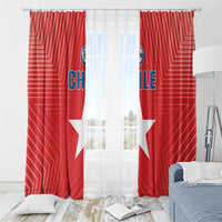 Red Chile flag window curtain pair with top hanging rings, CHILE text and star