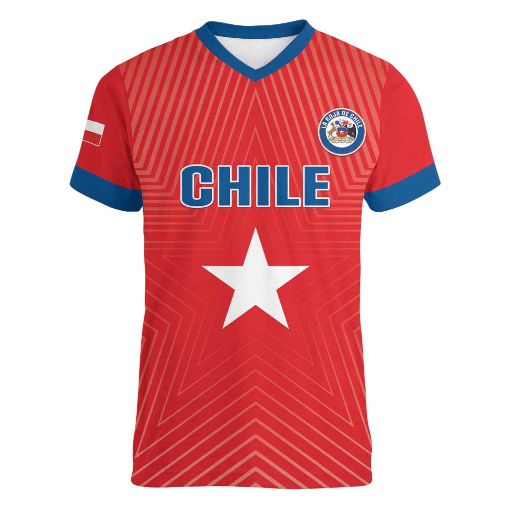 Custom Chile Star Football Women V-Neck T-Shirt Vamos La Roja