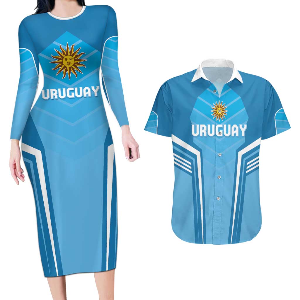 Custom Uruguay Football Couples Matching Long Sleeve Bodycon Dress and Hawaiian Shirt Unique Style