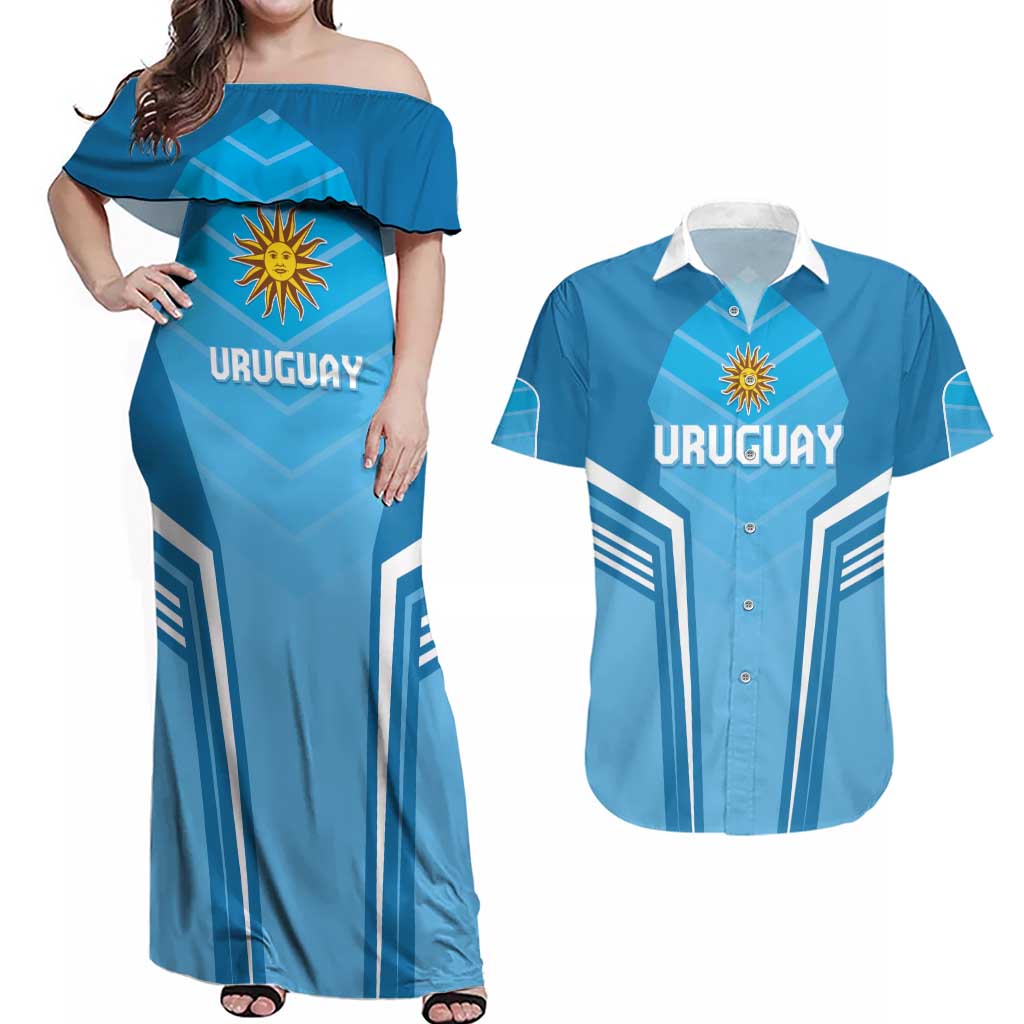 Custom Uruguay Football Couples Matching Off Shoulder Maxi Dress and Hawaiian Shirt Unique Style