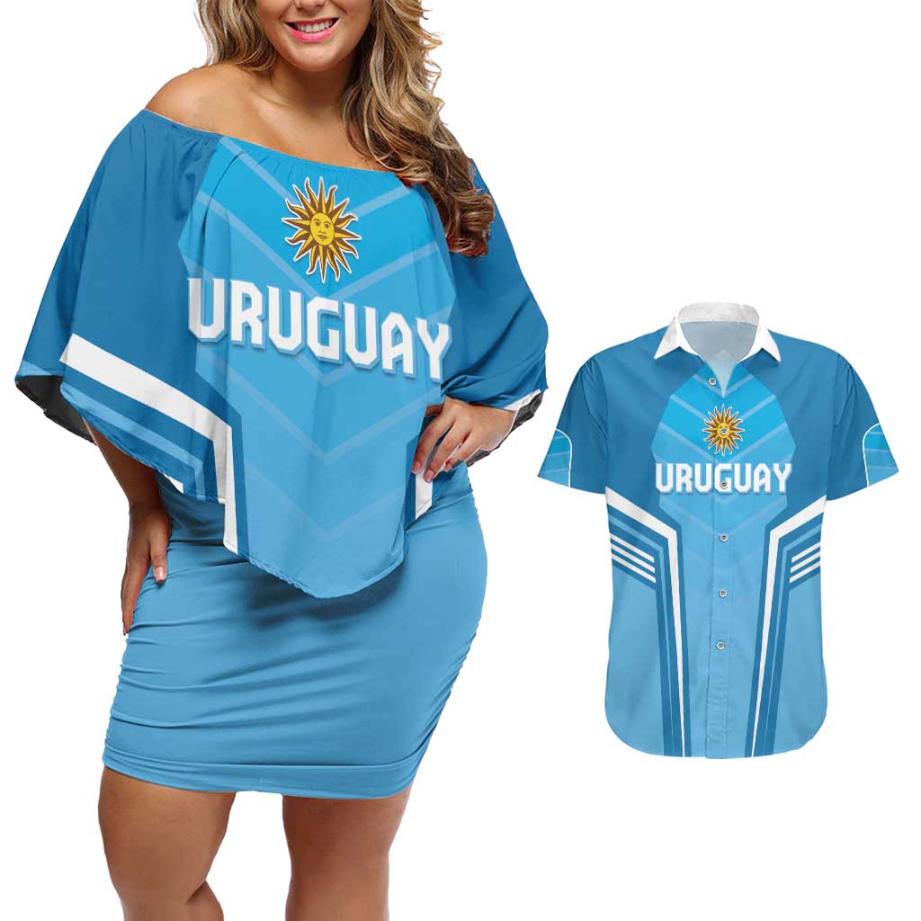 Custom Uruguay Football Couples Matching Off Shoulder Short Dress and Hawaiian Shirt Unique Style