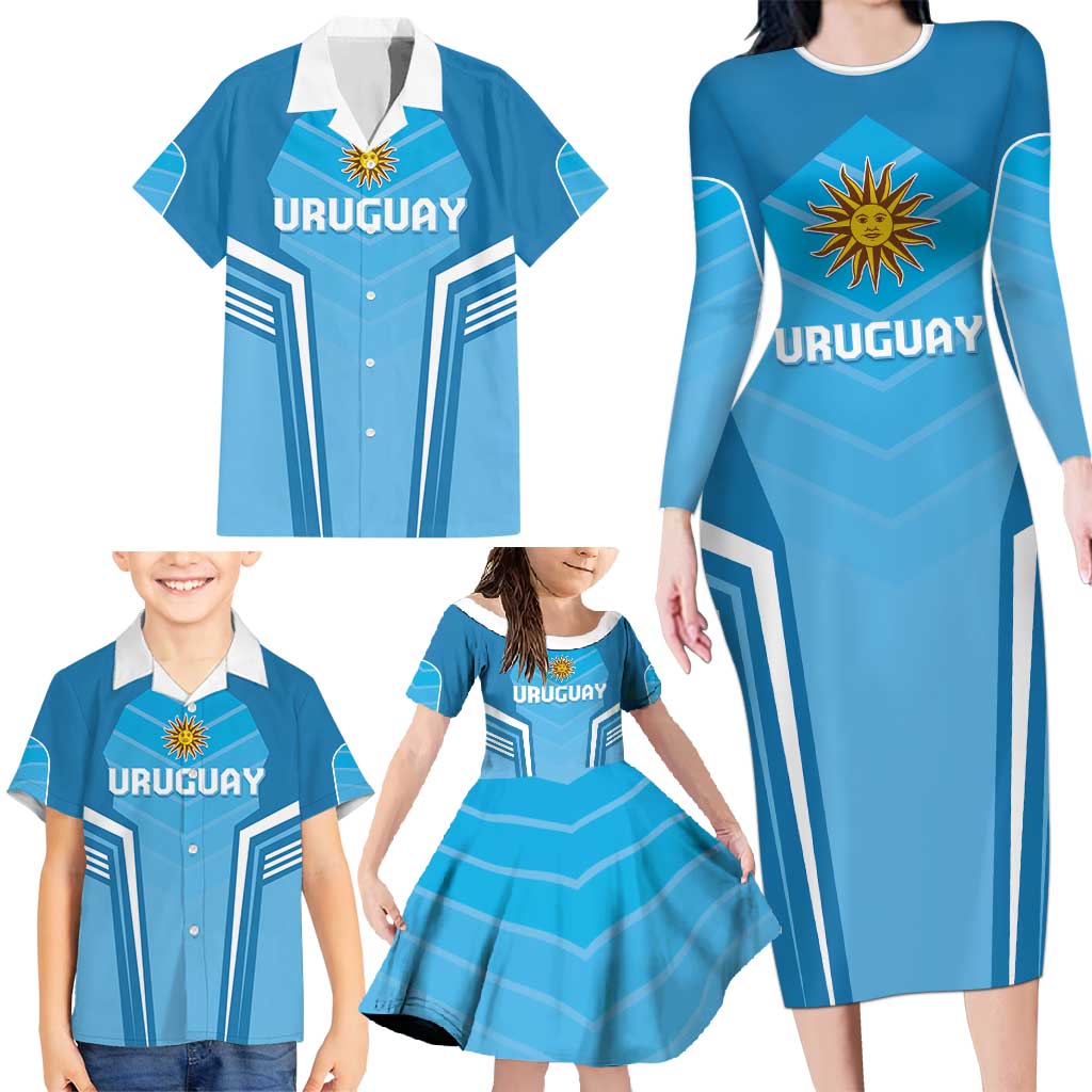 Custom Uruguay Football Family Matching Long Sleeve Bodycon Dress and Hawaiian Shirt Unique Style