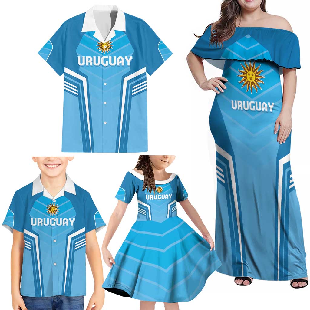 Custom Uruguay Football Family Matching Off Shoulder Maxi Dress and Hawaiian Shirt Unique Style