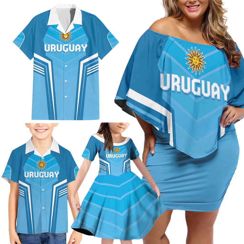 Custom Uruguay Football Family Matching Off Shoulder Short Dress and Hawaiian Shirt Unique Style