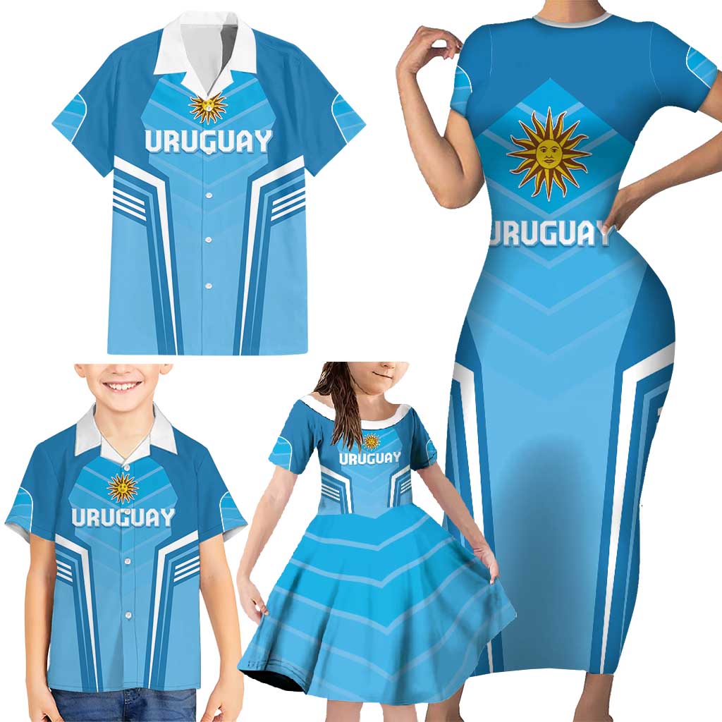 Custom Uruguay Football Family Matching Short Sleeve Bodycon Dress and Hawaiian Shirt Unique Style