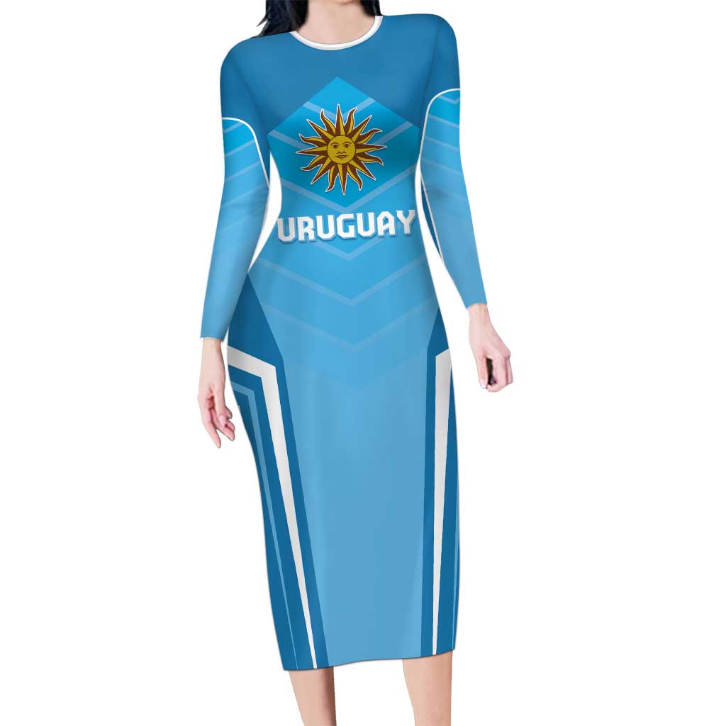 Custom Uruguay Football Long Sleeve Bodycon Dress Unique Style