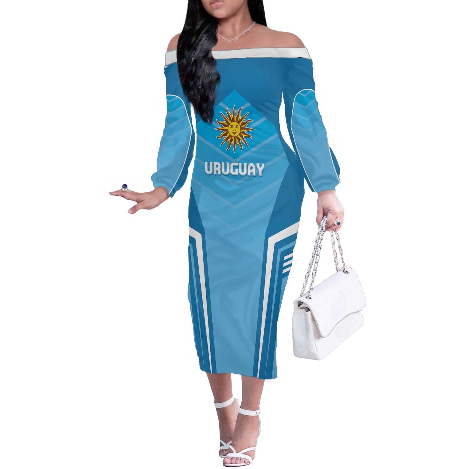 Custom Uruguay Football Off The Shoulder Long Sleeve Dress Unique Style