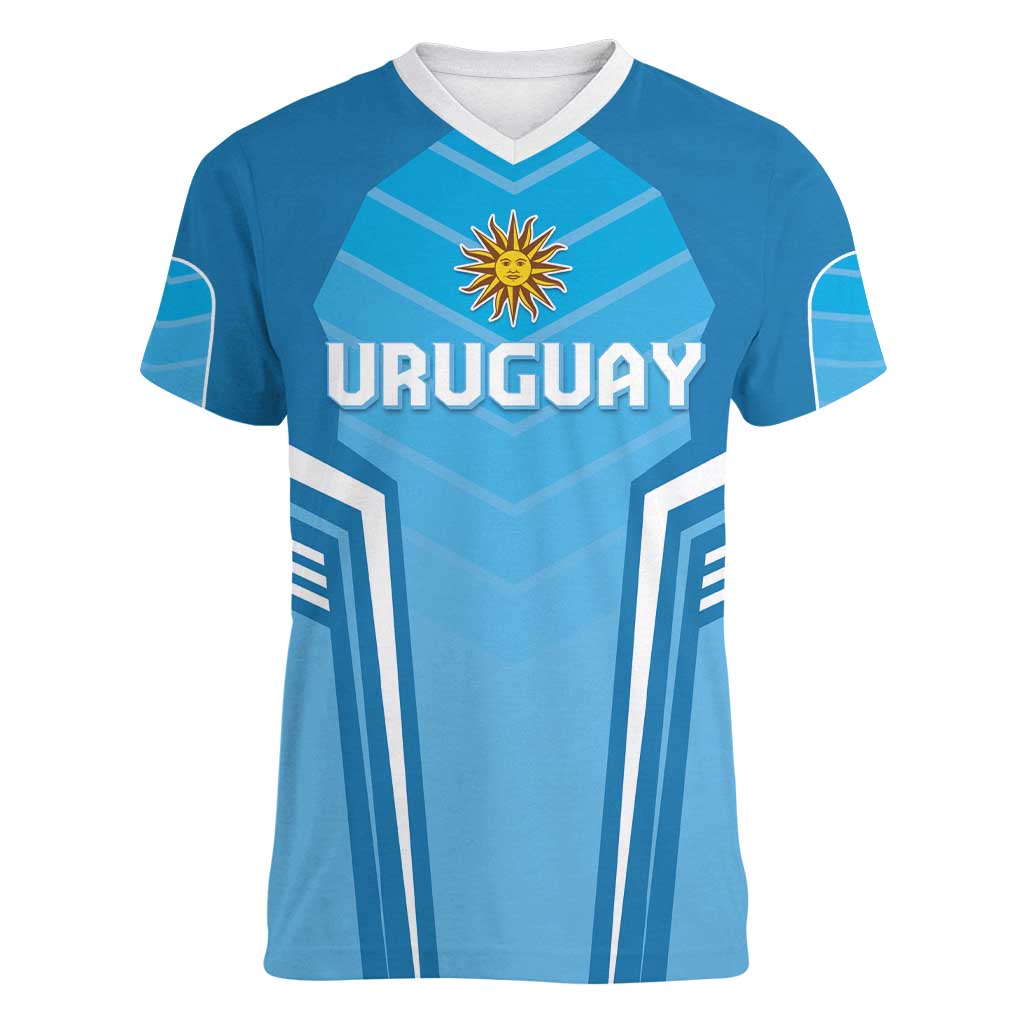 Custom Uruguay Football Women V-Neck T-Shirt Unique Style