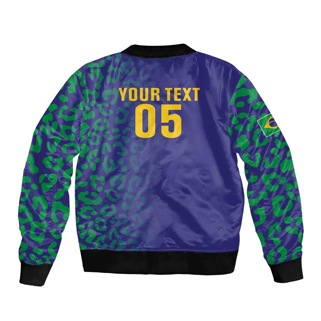Custom Brazil Football Bomber Jacket With Leopard Pattern