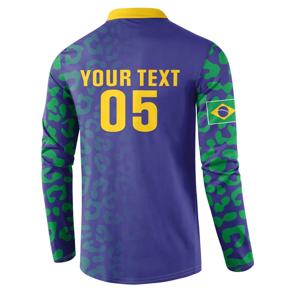 Custom Brazil Football Button Sweatshirt With Leopard Pattern