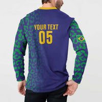 Custom Brazil Football Button Sweatshirt With Leopard Pattern