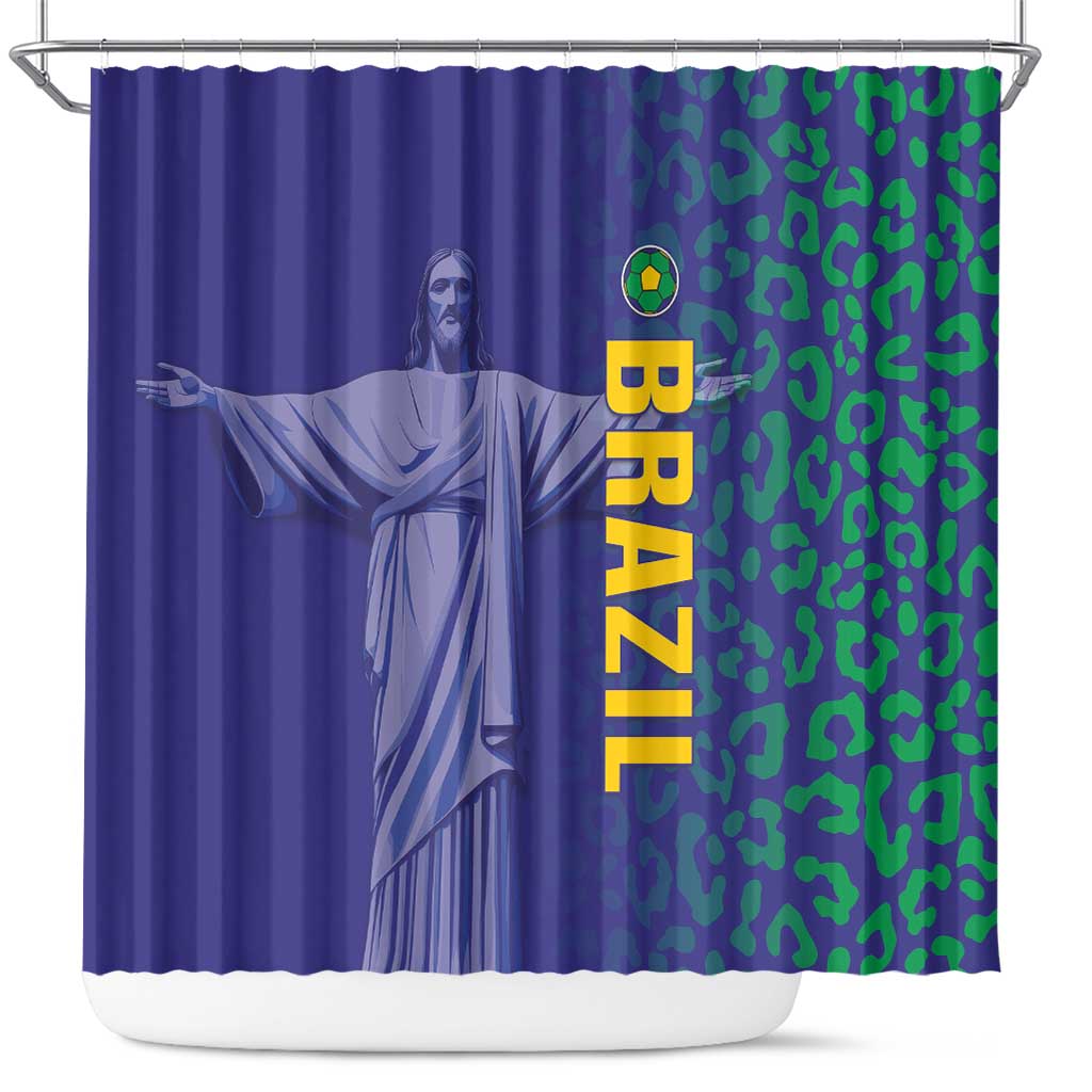 Brazil Football Shower Curtain With Leopard Pattern