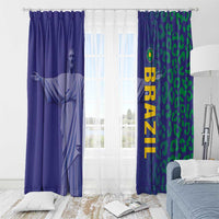 Brazil football curtain set with sheer center panels: blue player and green leopard BRAZIL panels.