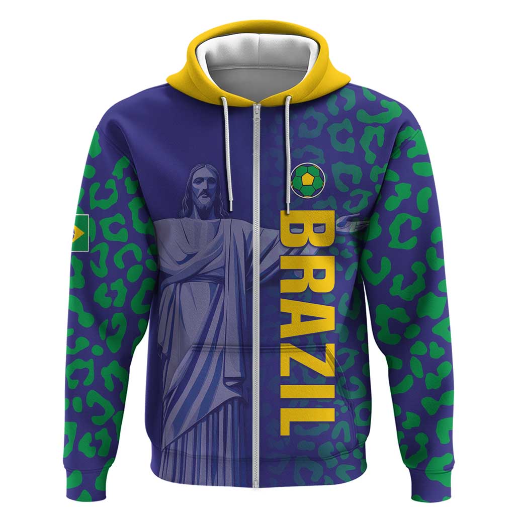 Custom Brazil Football Zip Hoodie With Leopard Pattern