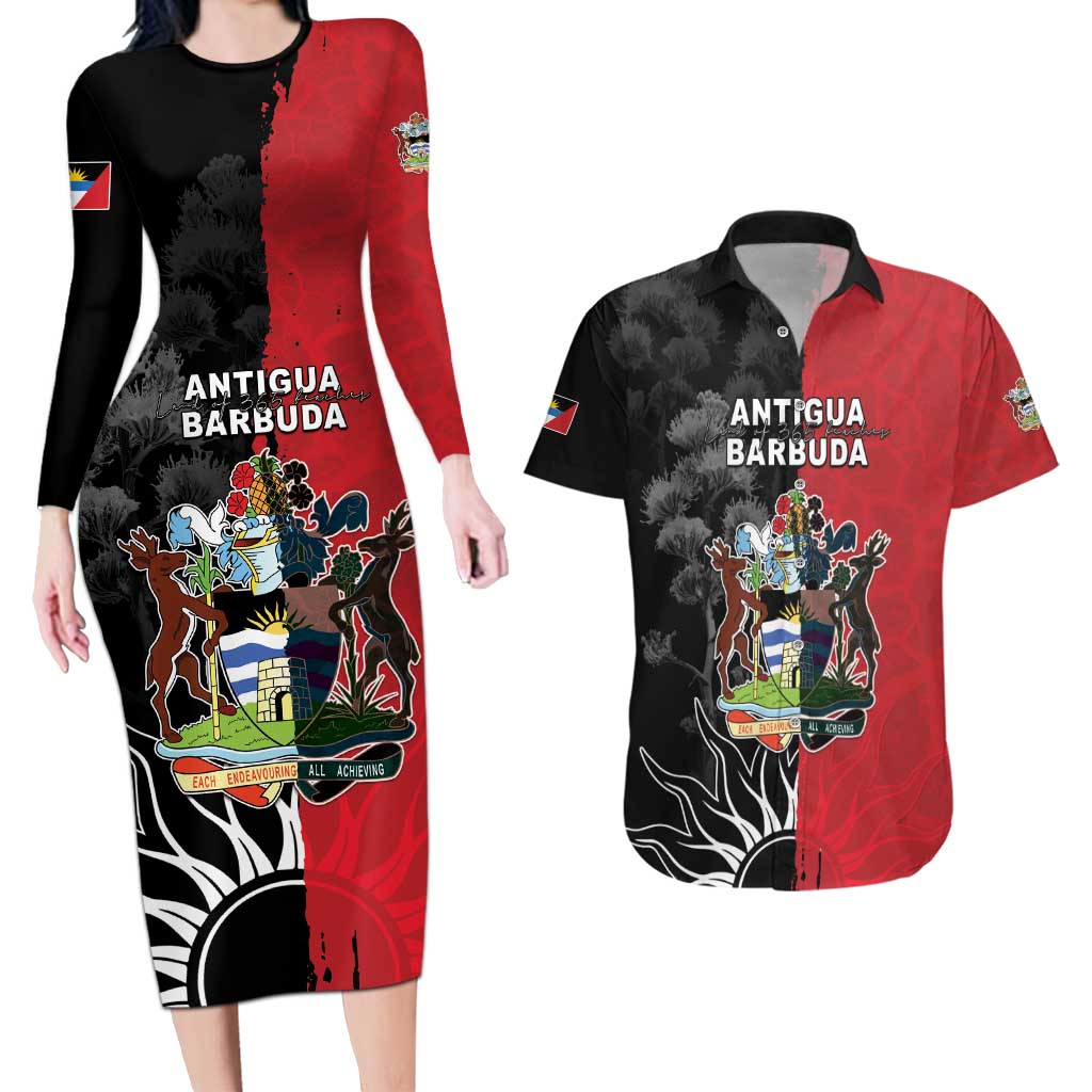 Personalized Antigua and Barbuda Couples Matching Long Sleeve Bodycon Dress and Hawaiian Shirt Land Of 365 Beaches