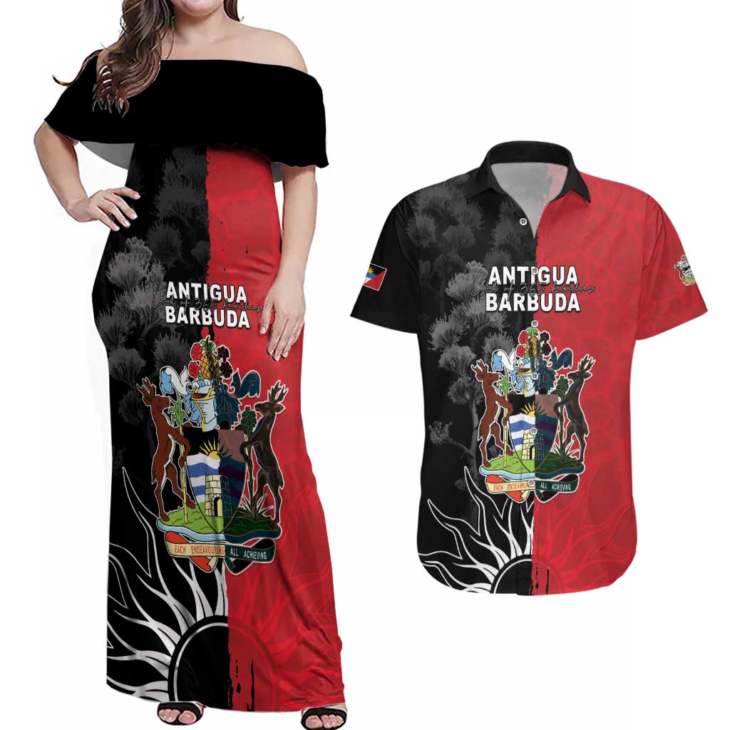 Personalized Antigua and Barbuda Couples Matching Off Shoulder Maxi Dress and Hawaiian Shirt Land Of 365 Beaches