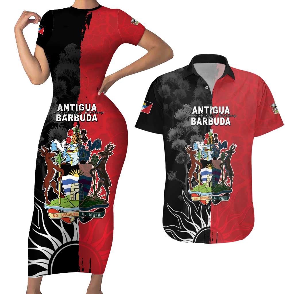 Personalized Antigua and Barbuda Couples Matching Short Sleeve Bodycon Dress and Hawaiian Shirt Land Of 365 Beaches