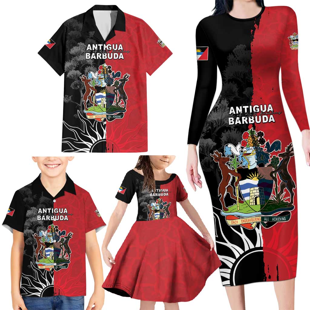 Personalized Antigua and Barbuda Family Matching Long Sleeve Bodycon Dress and Hawaiian Shirt Land Of 365 Beaches