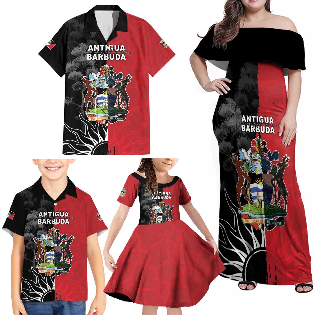 Personalized Antigua and Barbuda Family Matching Off Shoulder Maxi Dress and Hawaiian Shirt Land Of 365 Beaches