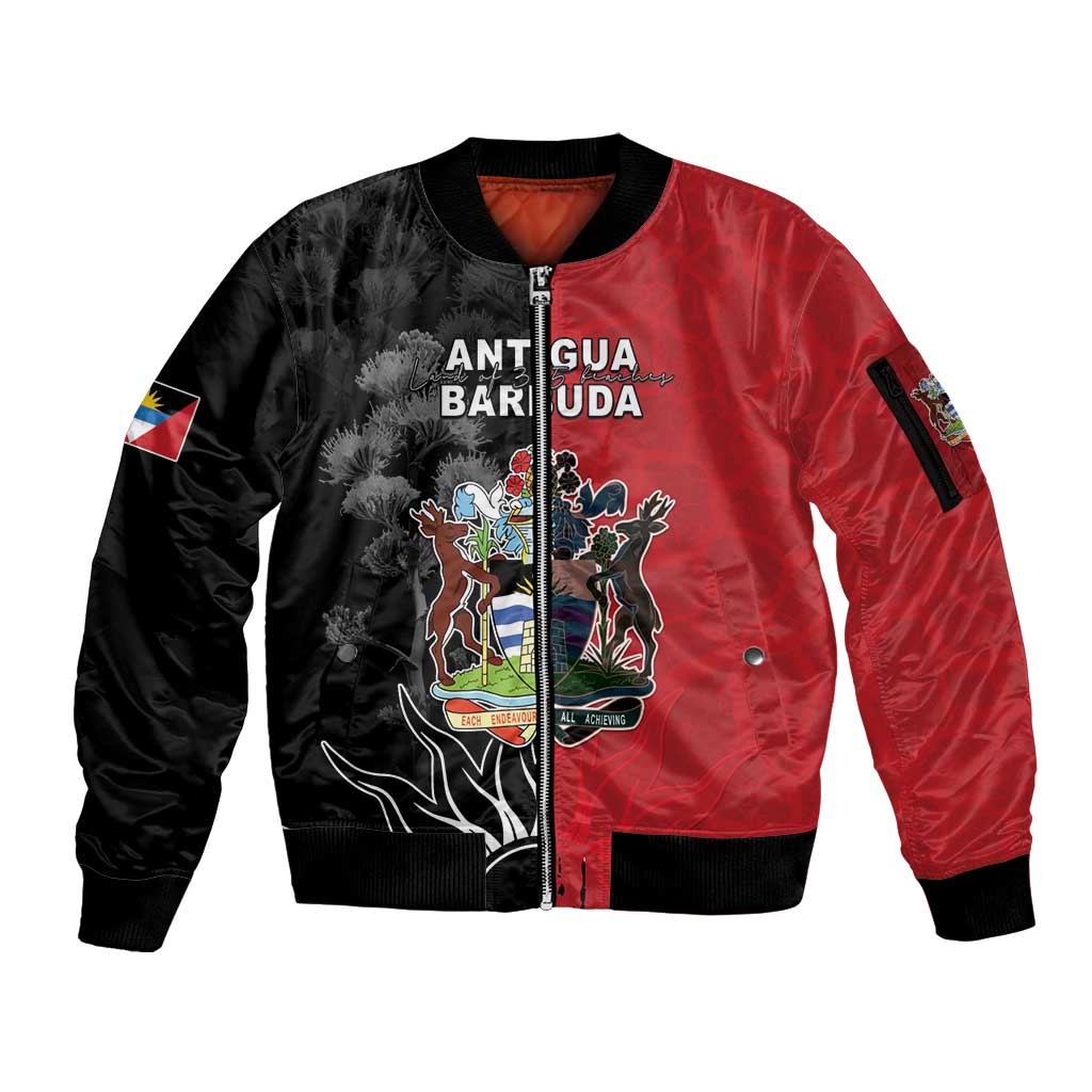 Personalized Antigua and Barbuda Sleeve Zip Bomber Jacket Land Of 365 Beaches